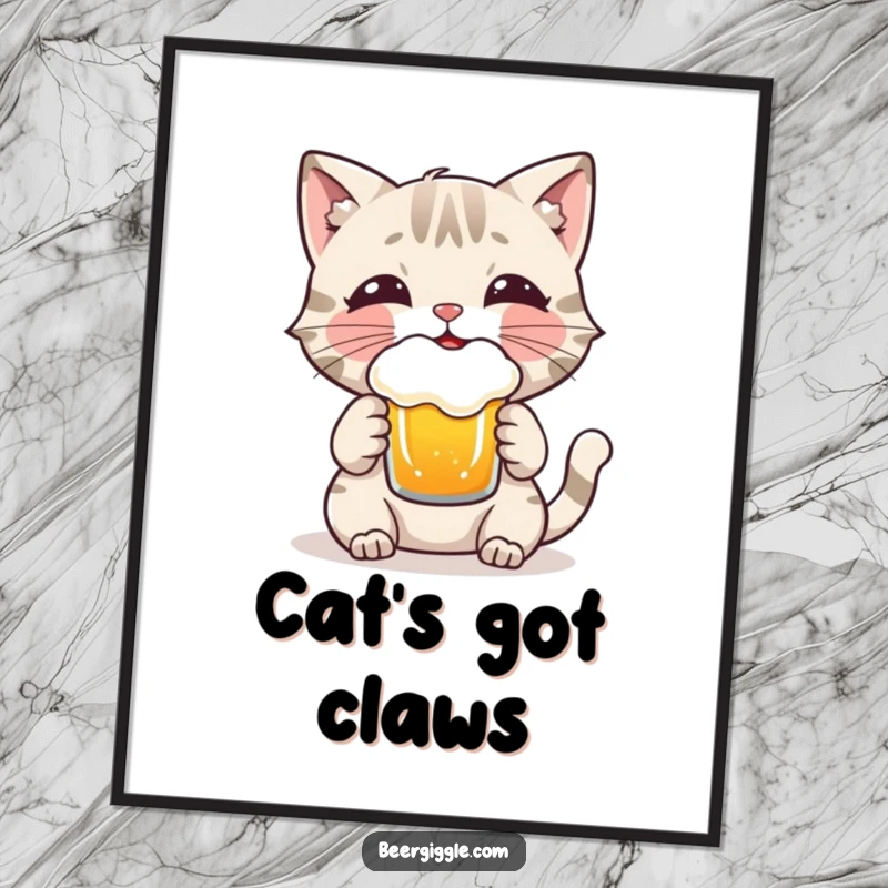 Funny Cat Poster: A playful cat character enjoying a frothy beer, creating a whimsical and humorous wall decoration.