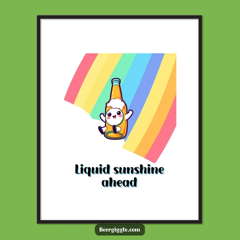Funny Kawaii Beer Poster: Colorful Rainbow Slide Art, a Vibrant Gift