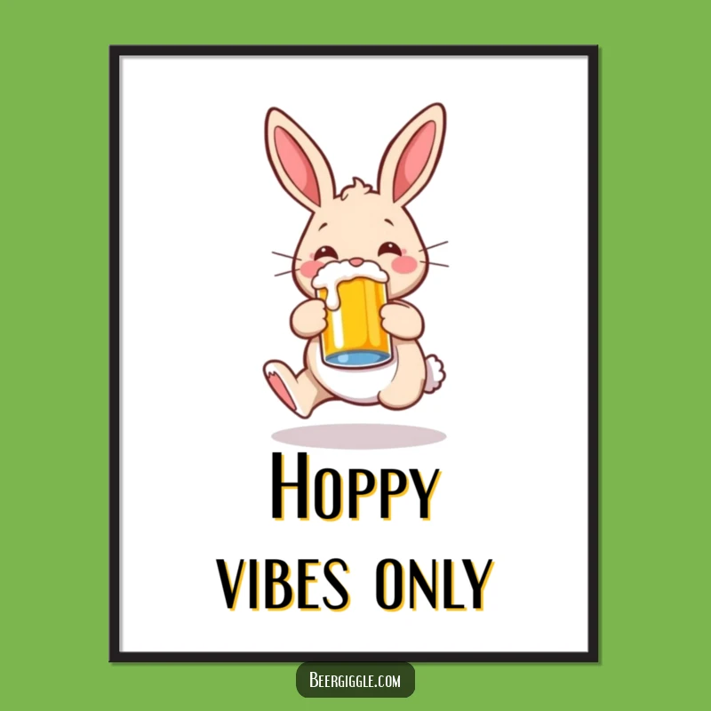 Funny Rabbit Hopping Beer Poster: Add Whimsy and Laughter to Your Walls