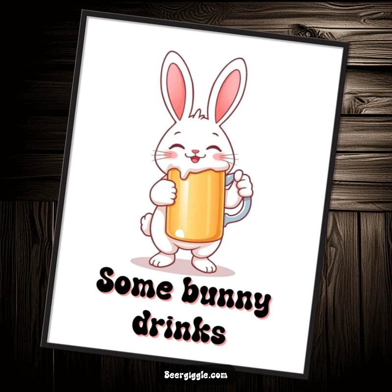 Funny Rabbit Poster: A smiling rabbit character holding a large beer stein, creating a whimsical and humorous wall decoration.