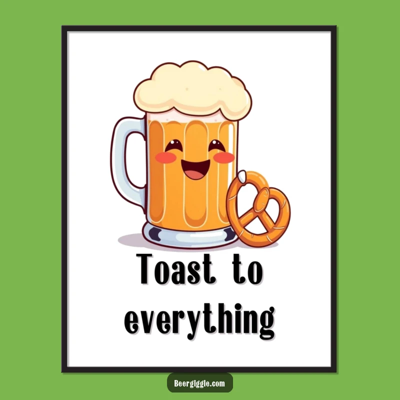Funny Beer Mug Toasting Pretzel Poster - Vibrant Wall Art for Humorous Homes
