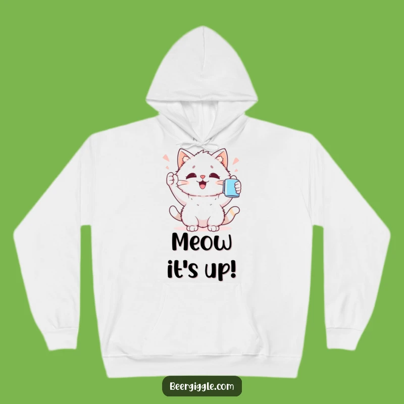 Funny Kawaii Cat Hoodie: Cozy Hoodie with Cat Cheering Mug, Great Gift