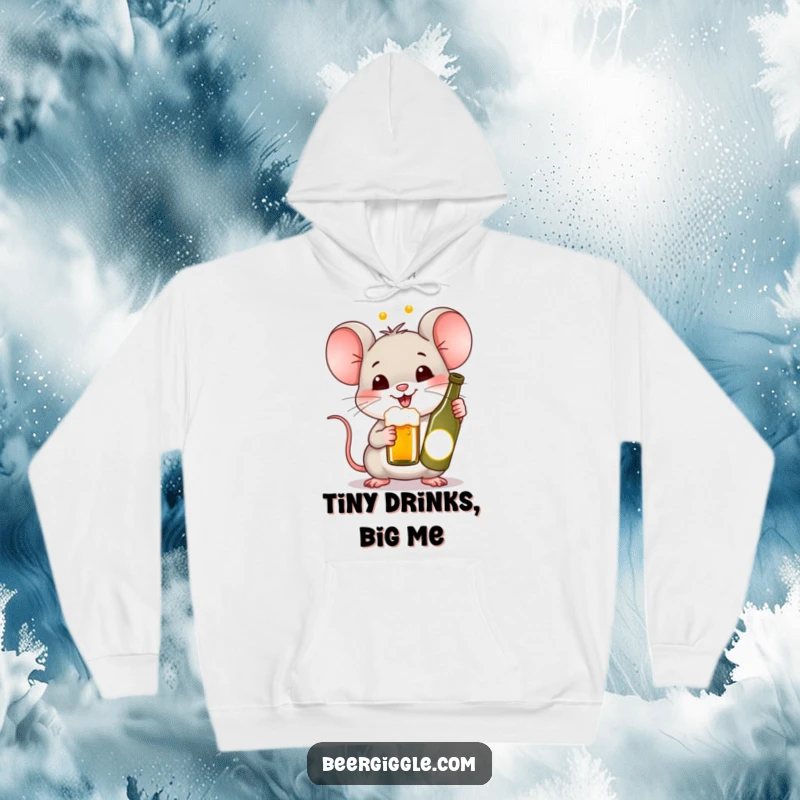 Funny Kawaii Mouse Beer Hoodie: A cute mouse cheering with a tiny beer bottle. Cozy and humorous wear for little creature enthusiasts.