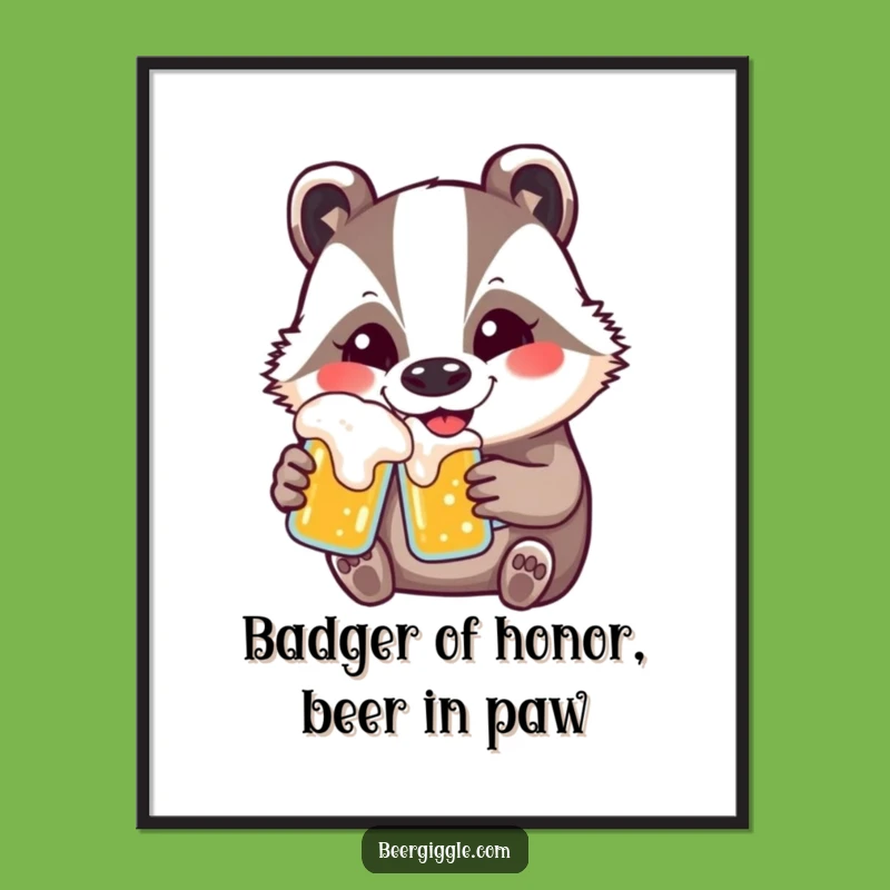 Free Printable Wall Art: Funny Kawaii Badger Beer Drinker Downloadable Decor