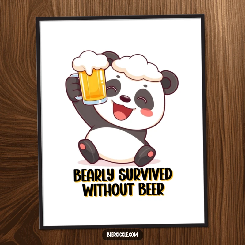 Funny Free Printable Wall Art of a cheerful panda with a frothy beer stein and a big grin.
