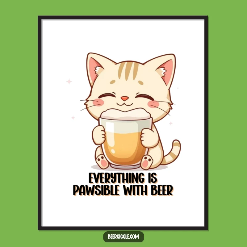 Free Printable Cat Wall Art: Funny Beer Enjoyment Decor for a Humorous Downloadable Gift