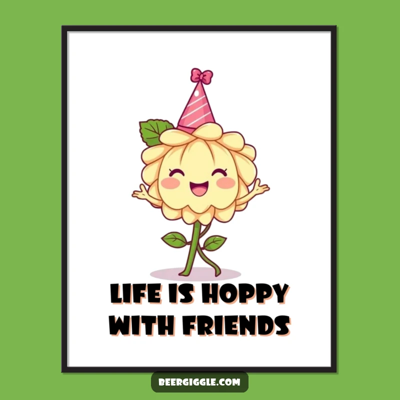 Free Printable Hops Flower Art: Dancing Party Hat Design for Downloadable Wall Decor