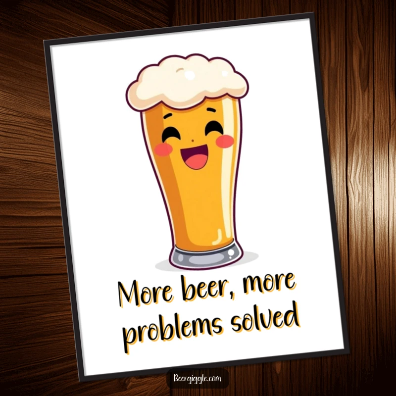 Funny Free Printable Wall Art of a delighted pint glass overflowing with bubbly beer, perfect for a man cave.