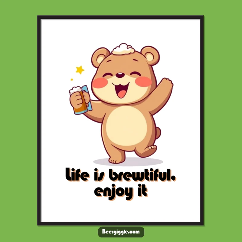 Free Printable Wall Art: Funny Bear Beer Dance - Downloadable Art for Home