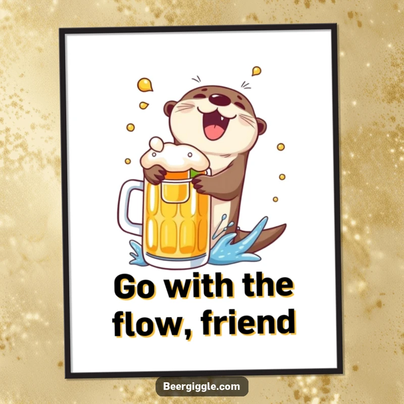 Funny Free Printable Wall Art: A delighted otter joyfully executing a cannonball dive into a massive beer mug.