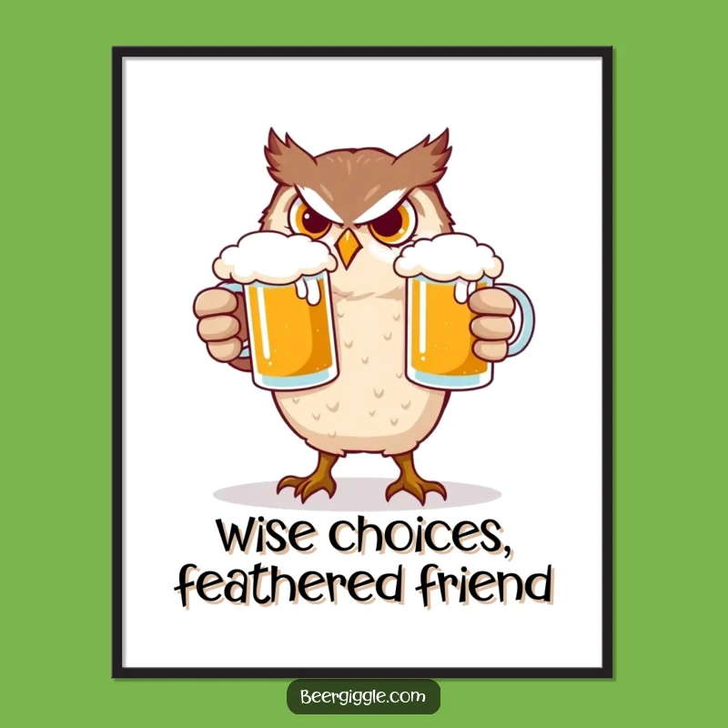 Funny Free Printable Wall Art: Determined Owl Balancing Beer, Downloadable Humor Decor