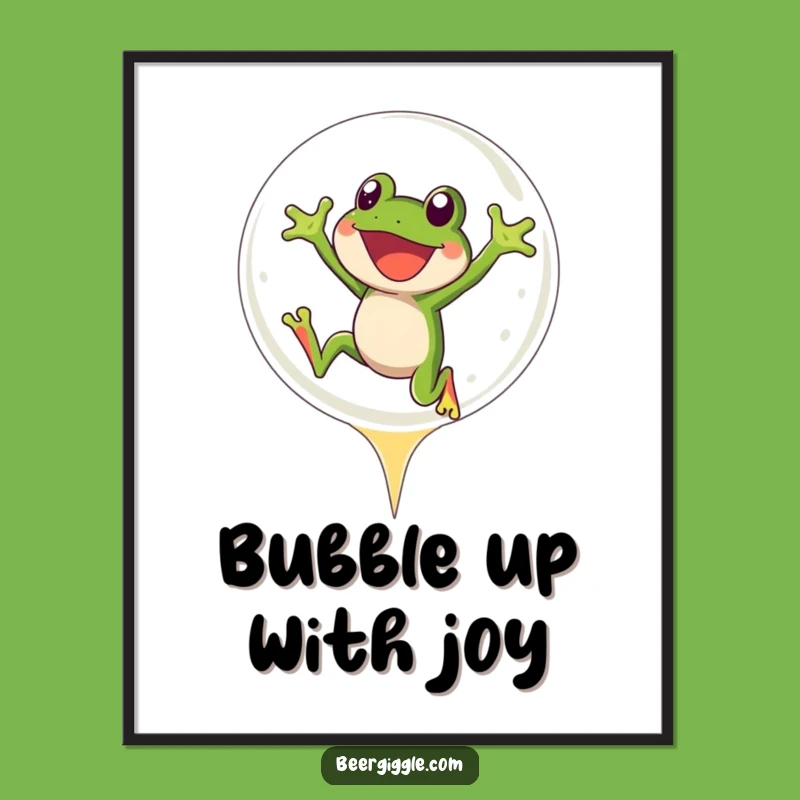 Funny Free Printable Wall Art: Joyful Frog Beer Bubble Leap, Downloadable Humor Decor