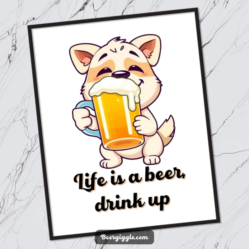 Funny Free Printable Wall Art showcasing a happy dog gleefully chugging from a frothy beer mug.