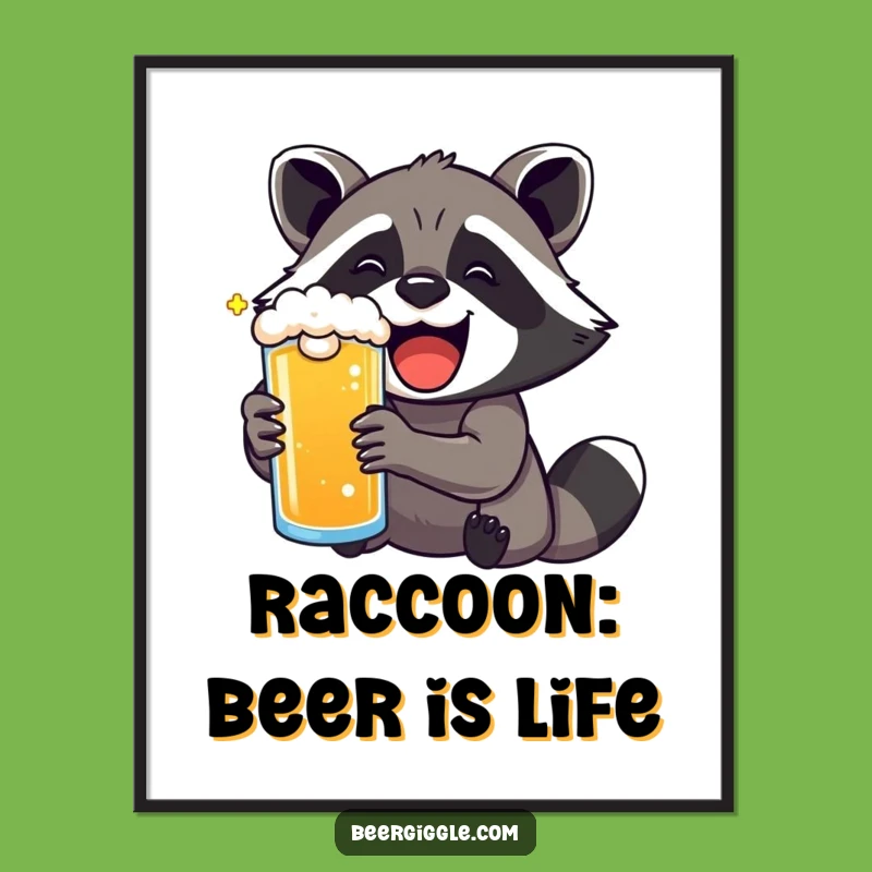 Funny Free Printable Raccoon Beer Art: Downloadable Wall Decor Gift