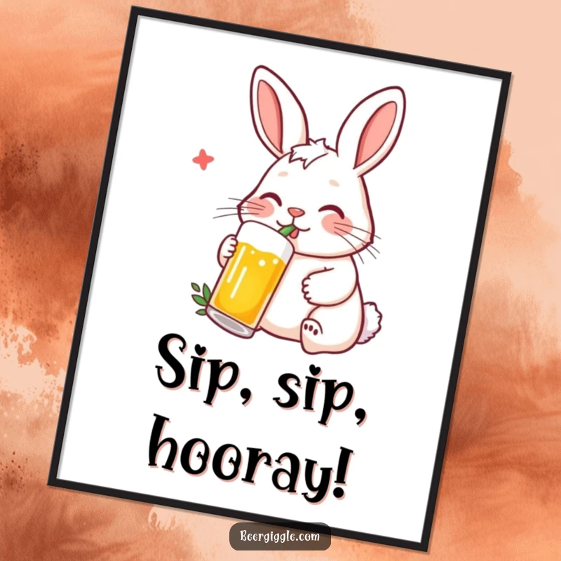 Funny Free Printable Wall Art: A contented rabbit is shown sipping a beer through a straw, embodying a state of pure, relaxed enjoyment.