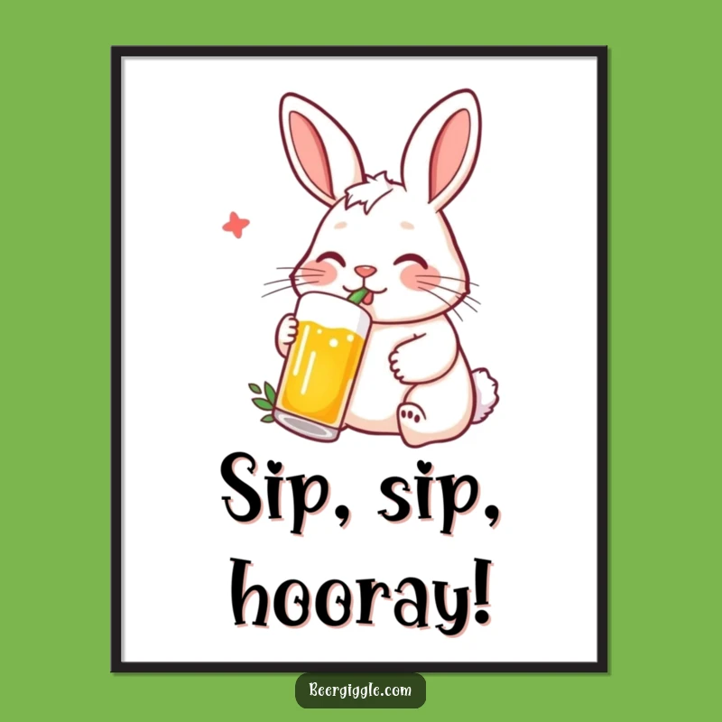 Funny Free Printable Wall Art: Content Rabbit Beer Straw, Downloadable Humor Decor