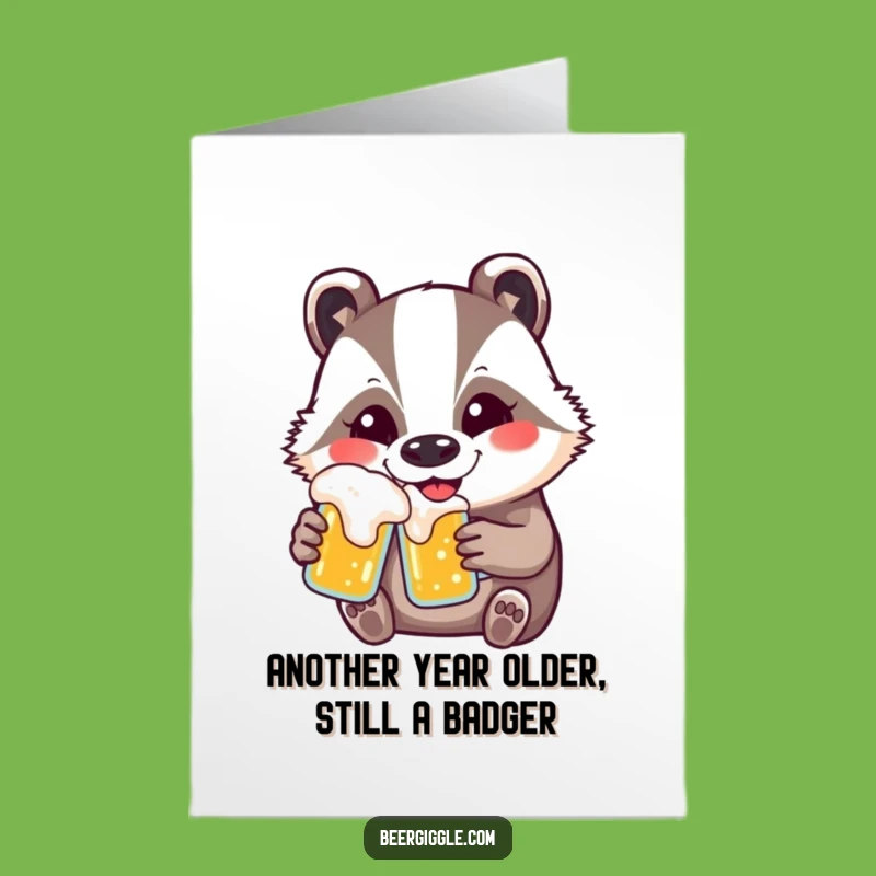 Free Printable Birthday Card: Funny Kawaii Badger Beer Lover Downloadable Gift