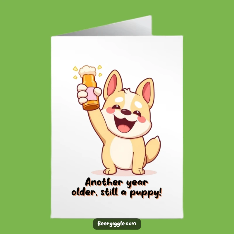 Free Printable Birthday Card: Funny Kawaii Dog Cheers Beer Toast DIY Downloadable Gift