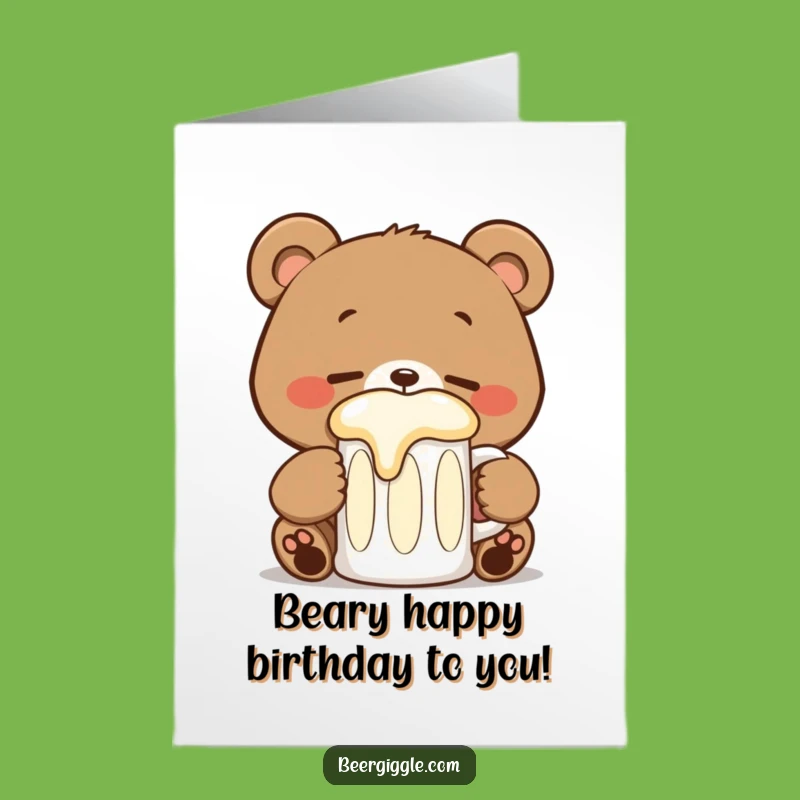 Free Printable Birthday Card: Happy Kawaii Bear Beer Lover Downloadable Fun