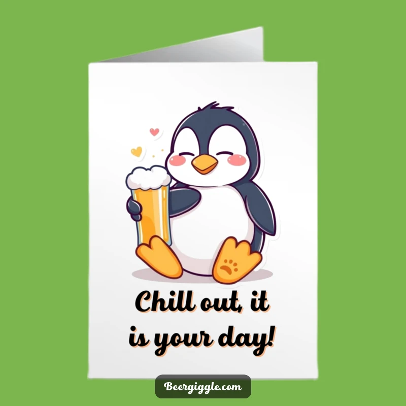 Free Printable Birthday Card: Relaxed Kawaii Penguin Beer Chill DIY Gift