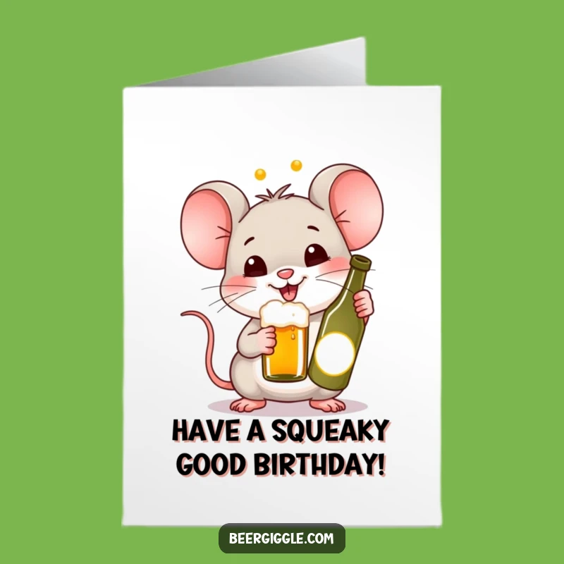 Free Printable Birthday Card: Happy Kawaii Mouse Beer Cheers DIY Gift