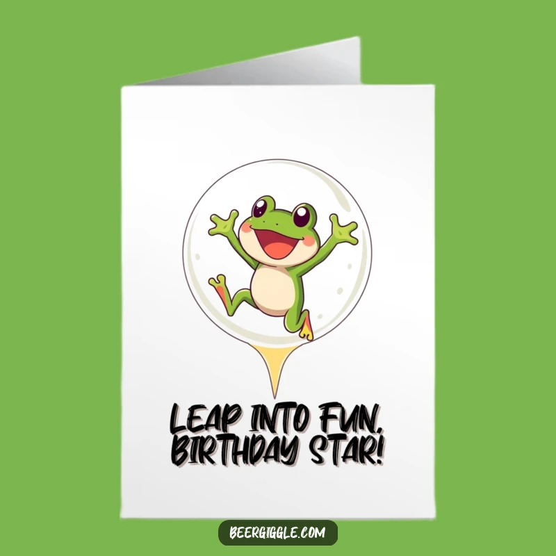 Free Printable Birthday Card: Joyful Frog Beer Bubble Leap Humor Downloadable Gift