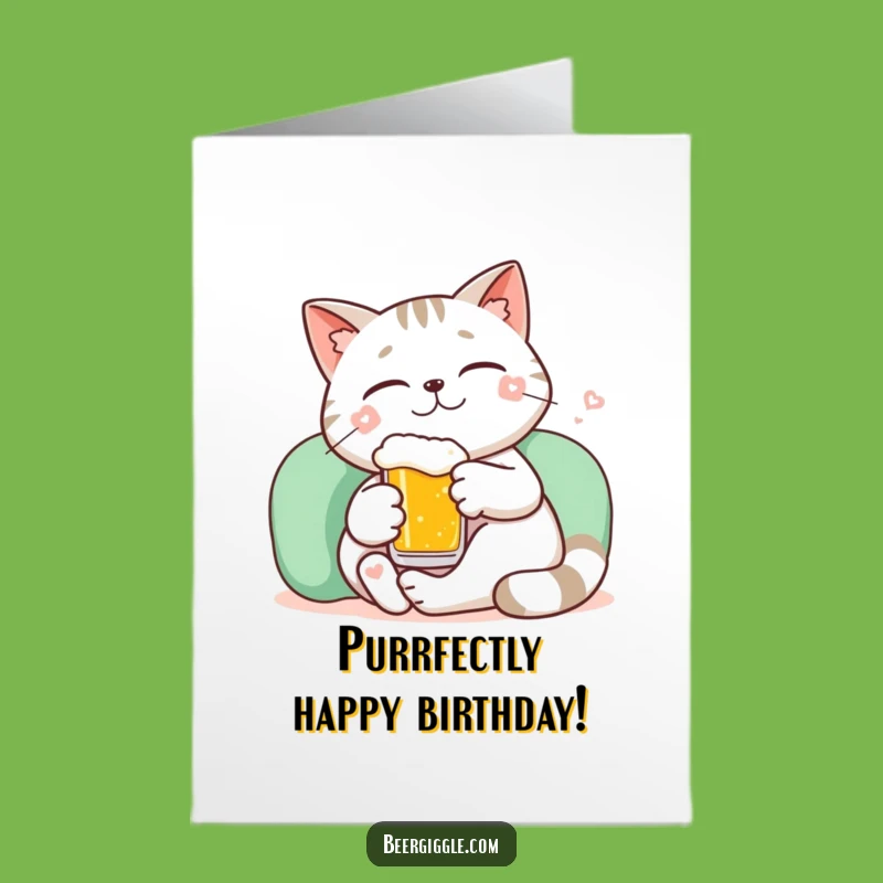 Free Printable Cat Birthday Card: Funny Downloadable Relaxed Beer Gift