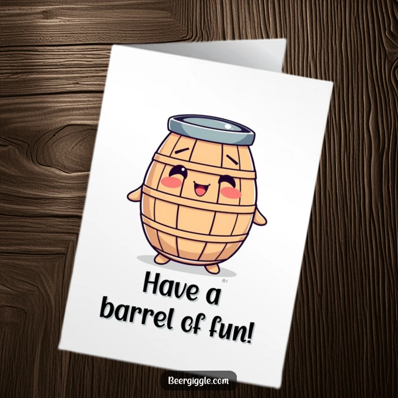 Funny Free Printable Birthday Card: A round barrel character bobbing gleefully, celebrating a birthday with joy.