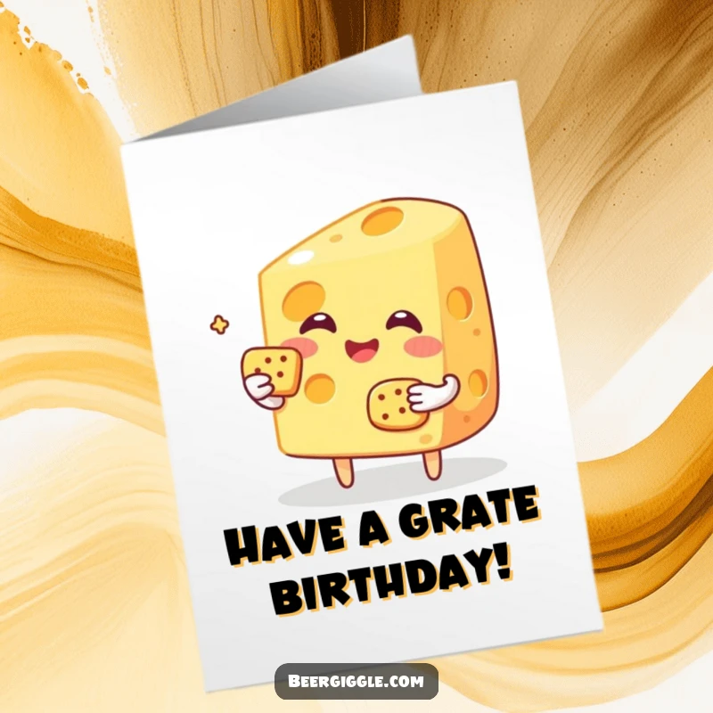 Funny Free Printable Birthday Card: A joyful cheese slice toasting with a tiny cracker, celebrating a birthday.