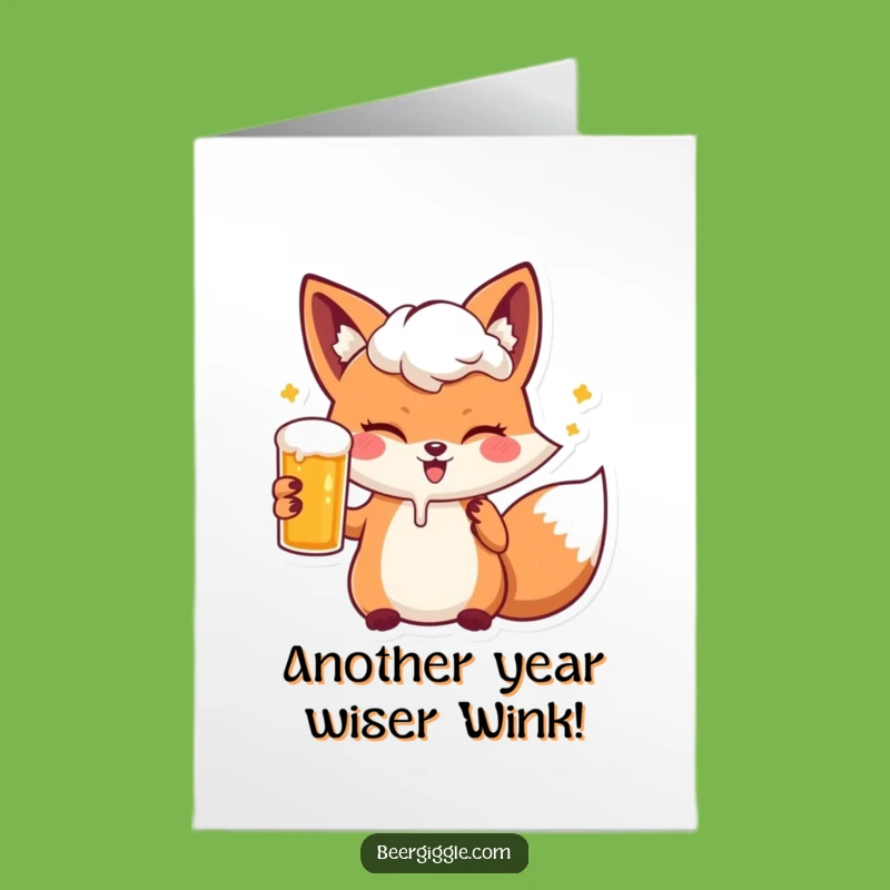 Free Printable Kawaii Fox Birthday Card: Funny Downloadable Beer Gift