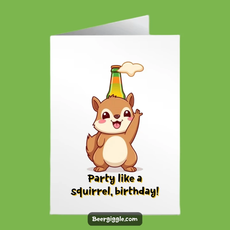 Free Printable Birthday Card: Funny Kawaii Squirrel Beer Cheers Downloadable