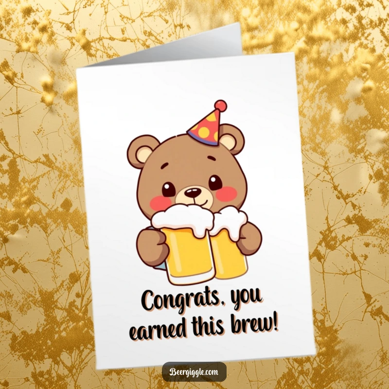 Funny Free Printable Congratulations Card: Cheerful Beer Bear Holding Frothy Mug in Celebration