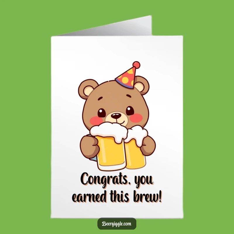 Free Printable Congrats Card: Beer Bear Cheers, Downloadable Celebration, Funny Gift