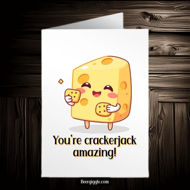Funny Free Printable Congratulations Card: A happy cheese slice holding a cracker, toasting to success.