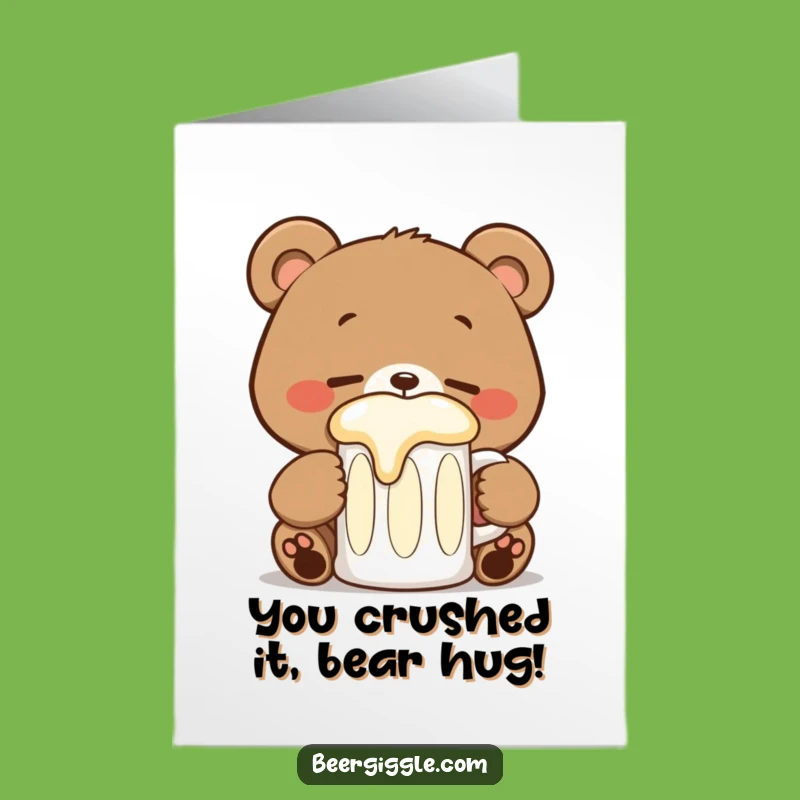 Free Printable Congrats Card: Happy Kawaii Bear Beer Celebration Downloadable