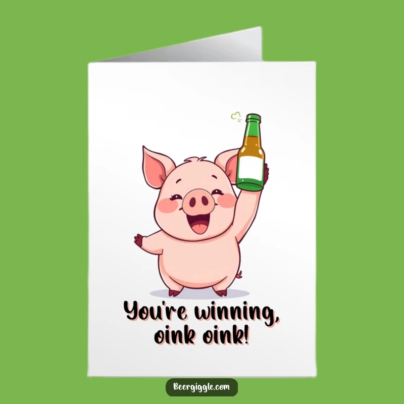 Free Printable Funny Pig Congratulates: Beer Bottle Joy, Downloadable Card