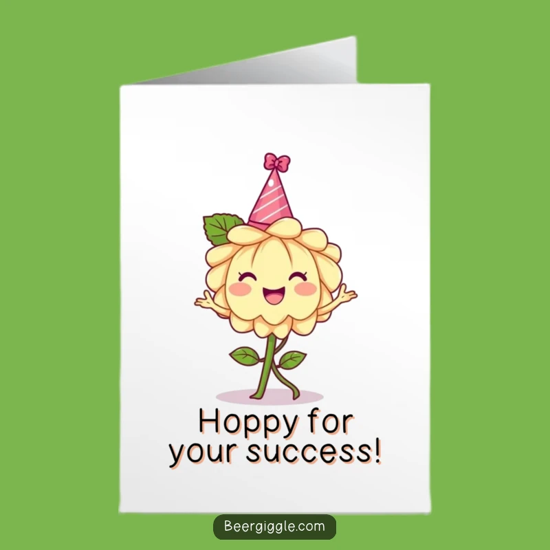 Free Printable Hops Flower Congrats Card: Dancing Party Hat Design for Downloadable Gift
