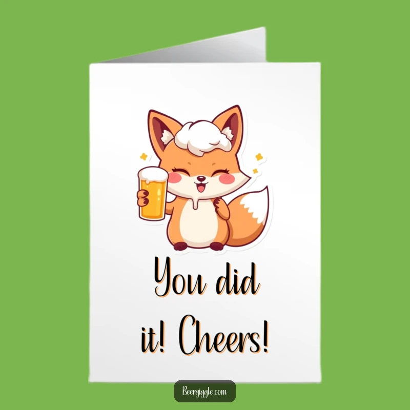 Free Printable Kawaii Fox Congratulations Card: Funny Downloadable Beer Gift