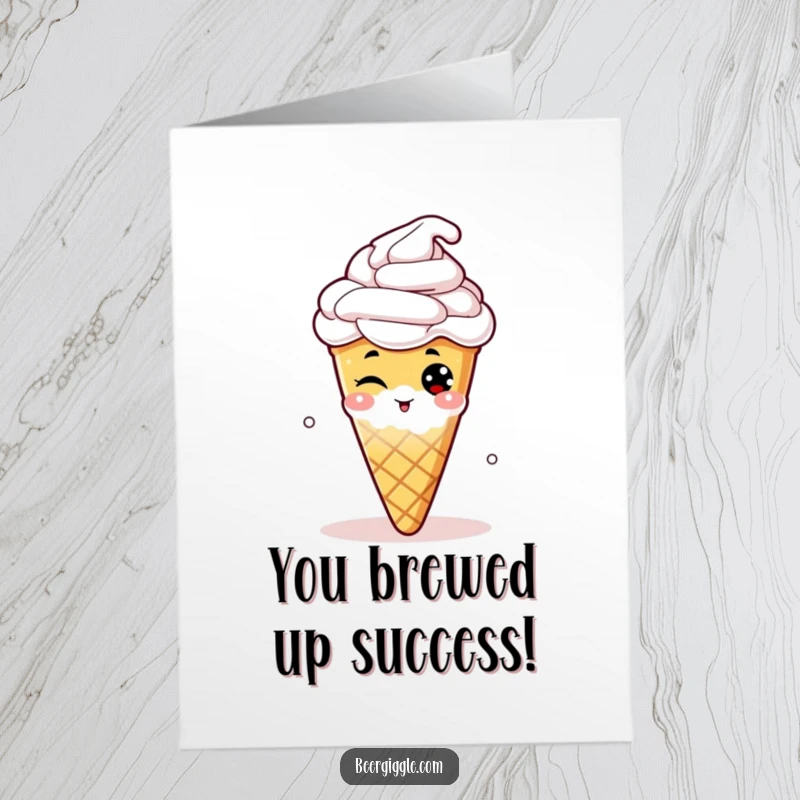 Funny free printable congratulations card with a sly hop cone winking from a beer, celebrating achievements with a beer-themed wink.