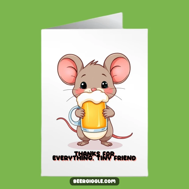 Free Printable Funny Mouse Thank You Card: Beer Mug Balance, Downloadable Gratitude