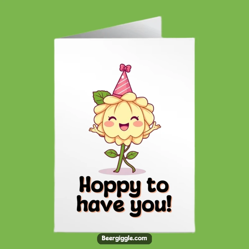 Free Printable Hops Flower Thank You Card: Dancing Party Hat Design for Downloadable Gift