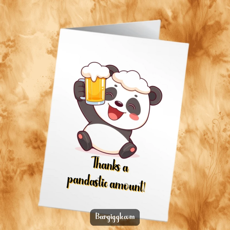 Funny Free Printable Thank You Card with a happy panda raising a beer stein in a toast.