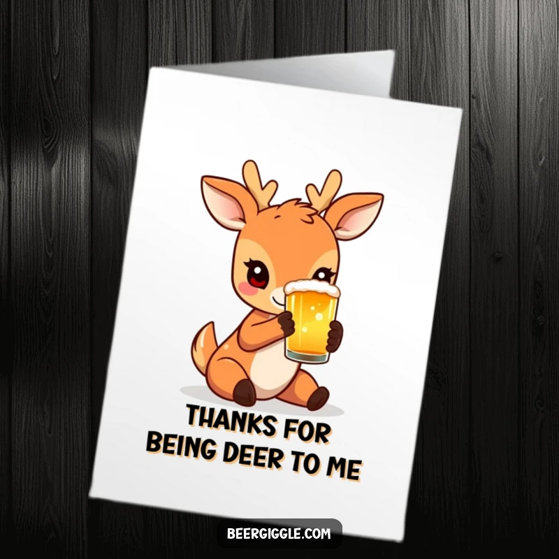 Funny Free Printable Thank You Card: Charming deer delicately holding a small, frothy beer glass.
