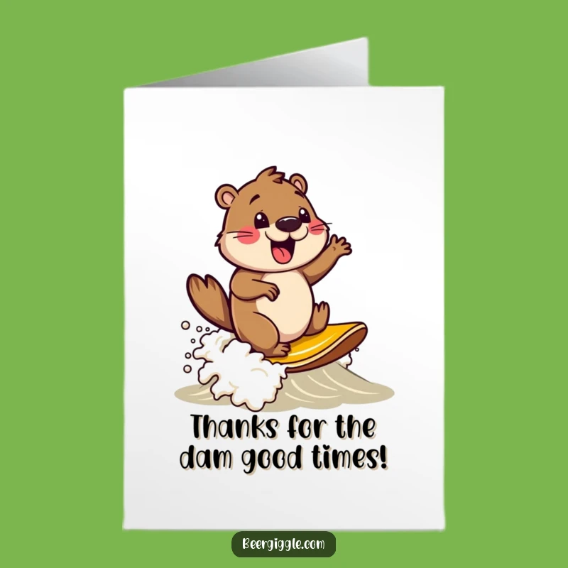 Free Printable Thank You Card: Beaver Surfing Beer Foam - Express Gratitude