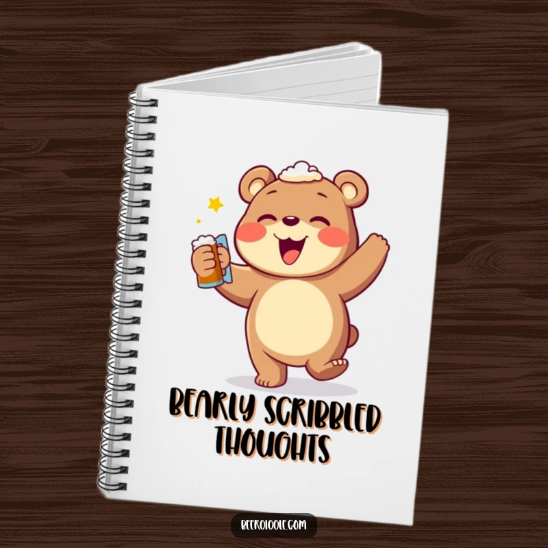 Funny bear beer dance notebook, depicting a jubilant bear with a beer, perfect for jotting down hilarious ideas and notes.
