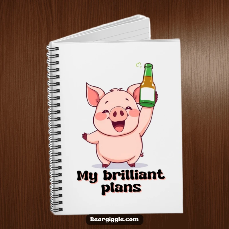 Funny notebook featuring a gleeful pig raising a beer bottle, perfect for recording joyful thoughts and plans.