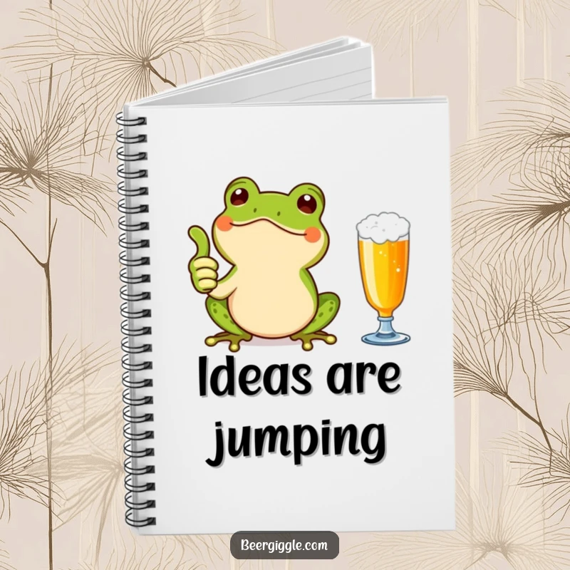 Funny Kawaii Frog Thumbs Up Notebook: A cheerful frog giving a thumbs up next to a beer. Perfect for jotting down positive thoughts and ideas.