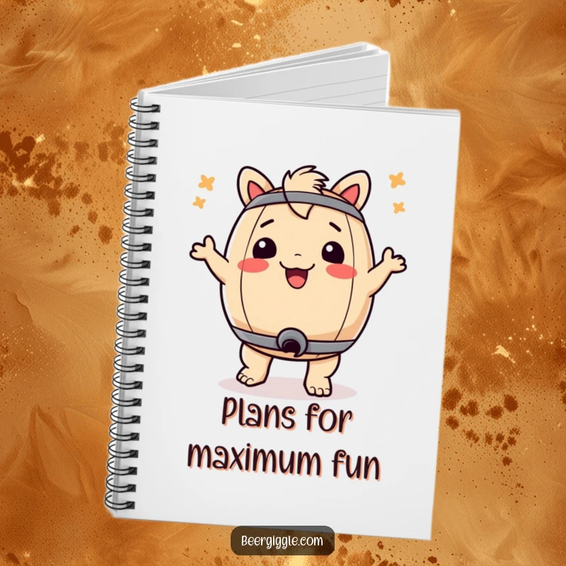 Funny notebook with a playful keg dancing on the cover, perfect for jotting down notes, ideas, and humorous thoughts.