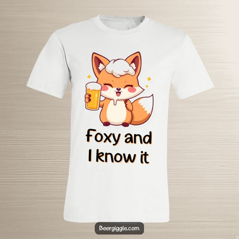 Funny kawaii fox winking with a frothy beer, printed on a soft tee for maximum comfort and laughs.
