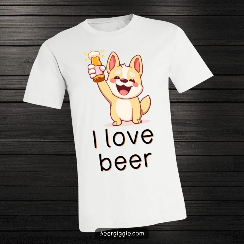 Funny Kawaii Dog Beer Toast T-Shirt: A happy dog enthusiastically raising a beer bottle in celebration. A must-have for playful personalities and dog admirers.